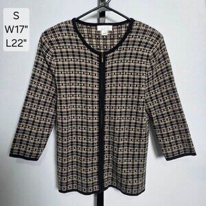 Vintage Christopher & Banks Cardigan Women's S Plaid Zip Up Y2K 3/4 Sleeve Knit